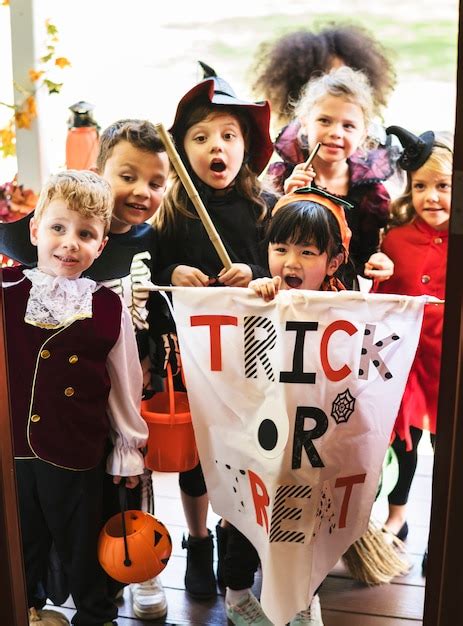 Free Photo Little Children Trick Or Treating On Halloween