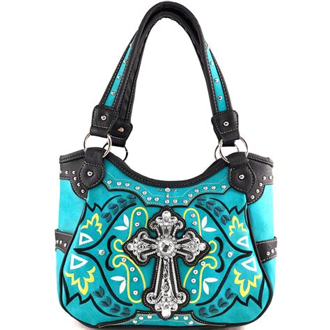 Western Peak Turquoise Yellow Silver Cross Floral Embroidered Conceale