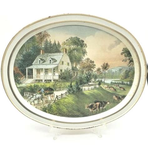 Vintage Currier And Ives The American Homestead Summer Metal Serving