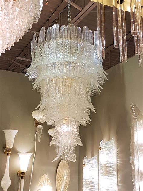 Extra Large Clear Murano Glass Mid Century Modern Chandelier By