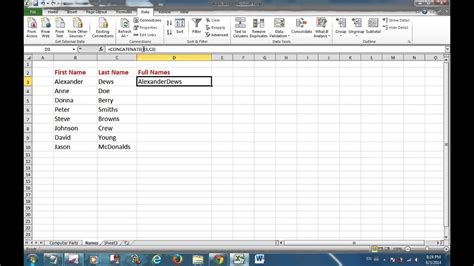 Excel 2010 Tutorial How To Combine Concatenate First And Last Names