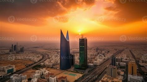 Panoramic City Shot Of Riyadh Showing Skyline Landmarks Office And