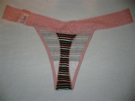 Flirtitude Women S Thong Panties Size X Large Open Stripe Peach Green
