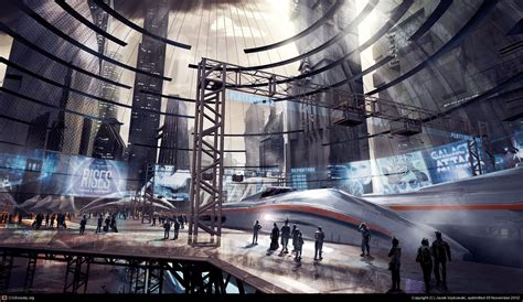 Futuristic Train Station Digital Painting Train Cyberpunk City