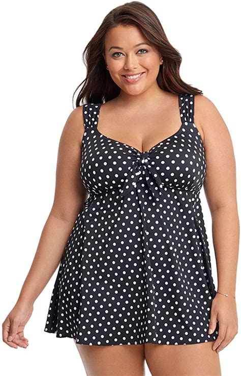 Longitude Womens Plus Size Swimwear Dot To Dot Tie Front Sweetheart