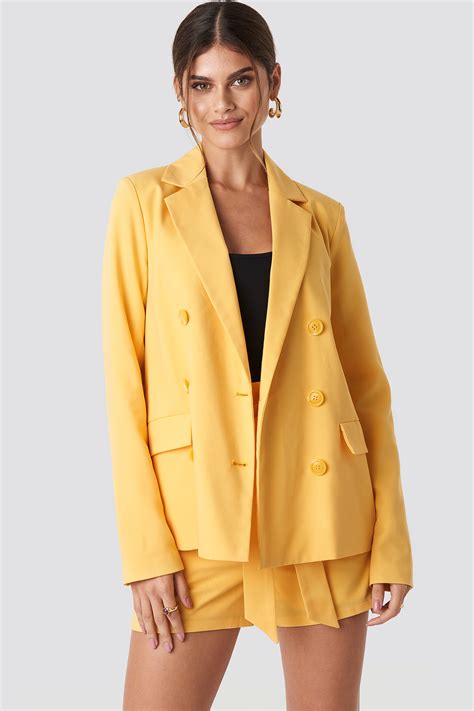 Double Breasted Straight Blazer Yellow Na