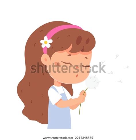 Cute Girl Blowing Dandelion Vector Illustration Stock Vector Royalty Free 2215348555
