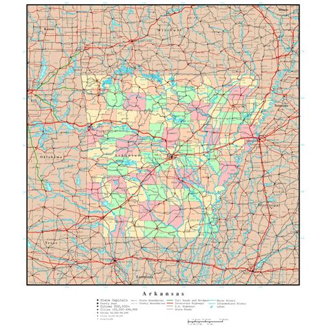 Laminated Map Large Detailed Administrative Map Of Arkansas State