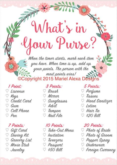 Bridal Shower Game Whats In Your Purse Bag Search Fun