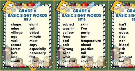 Grade 6 Sight Words Basic Sight Words 6 Pdf Image Wingate