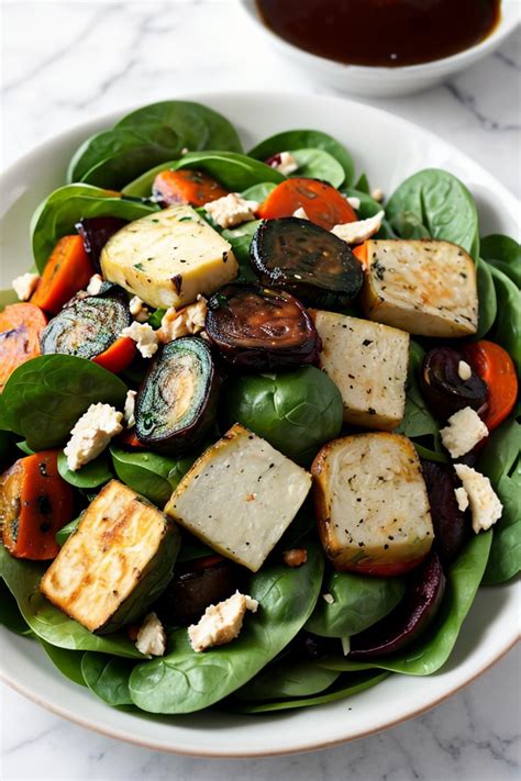 Spinach And Roasted Vegetable Salad With Balsamic Vinaigrette