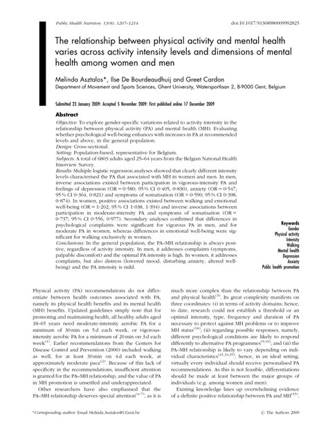 Pdf The Relationship Between Physical Activity And Mental Health Varies Across Activity
