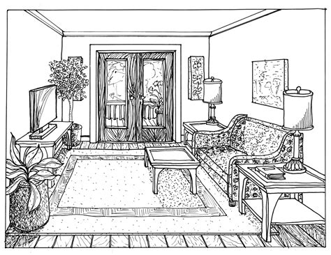 Living Room Buildings And Architecture Coloring Home