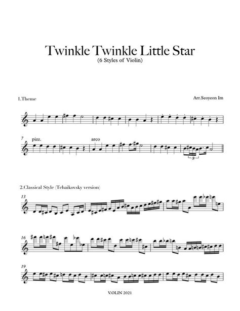 Mozart 6 Different Style Of Twinkle Twinkle Little Star By V Olin Sheet Music