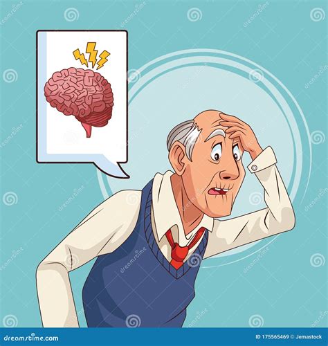 Old Man Patient Of Alzheimer Disease With Brain Human Stock Vector