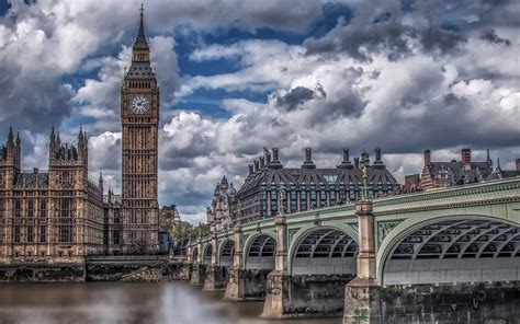 Wallpaper London City Cityscape Water Reflection Sky Clouds