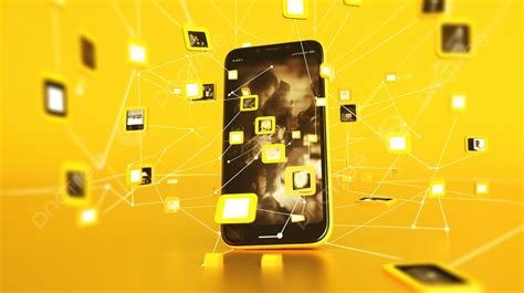 Yellow Background Showcases User Interface Thumbnails Of Smartphone In