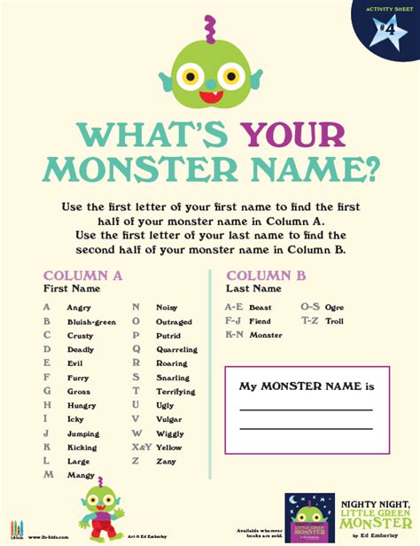 Whats Your Monster Name Nighty Night Little Green