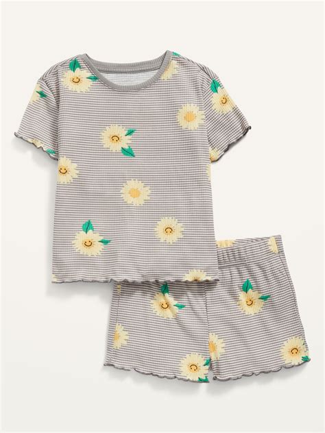 Rib Knit Lettuce Edge Printed Pajama Set For Girls Old Navy