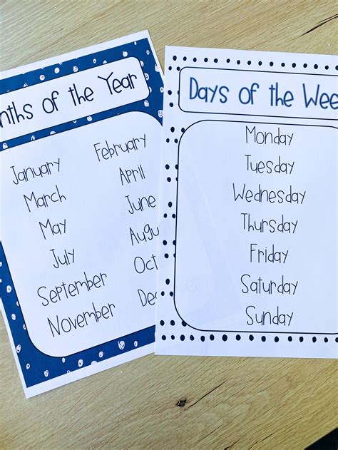Days Of The Weekmonths Of The Year Charts