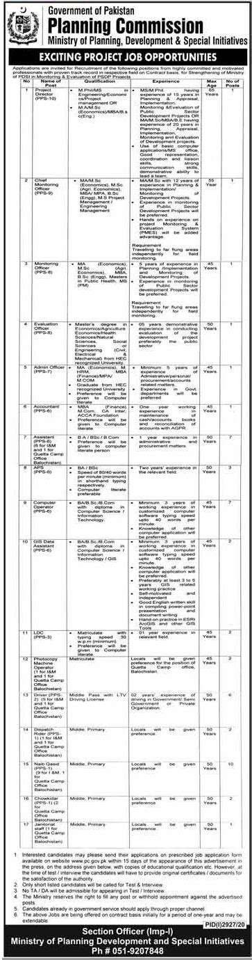 Latest Jobs In Islamabad Ministry Of Planning Development