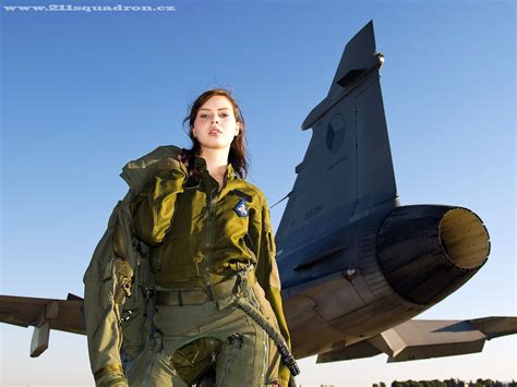 Czech Air Force Saab Gripen Female Pilot Female Soldier Jet Fighter