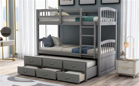 Twin Trundle Bunk Bed With 3 Storage Drawers Modern Twin Bunk Bed With