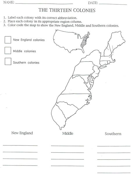 13 Colonies Blank Map Worksheet
