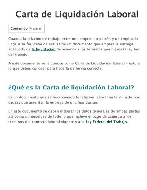 Carta De Liquidación Laboral Udocz