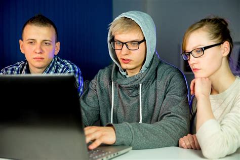 Team Of Hackers Stock Photo Image Of Screen Table Male 89678930