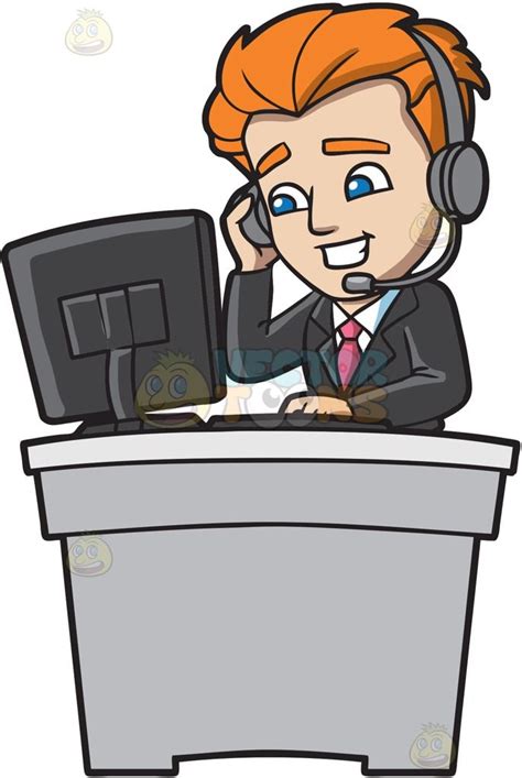 A Professional Call Center Agent Call Center Black Desktop Cartoon