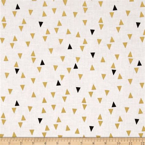Bold And Gold Metallic Floating Triangle White Printing On Fabric Gold