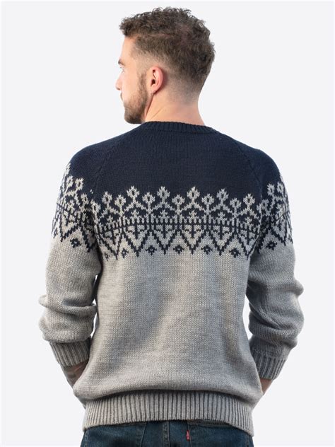 Handmade Crewneck Blue And Gray Alpaca Sweater For Men Olympus Inti