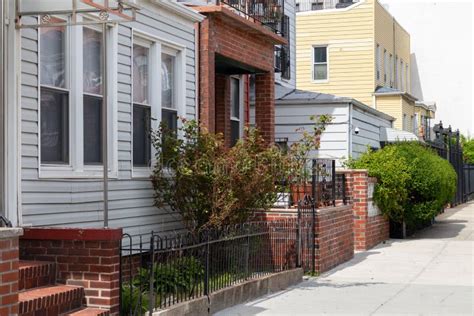 Astoria Queens New York Neighborhood Homes And Sidewalk Stock Image