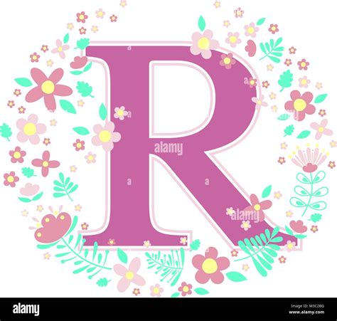 Letra Inicial R Con Flores Decorativas Y Elementos De Diseño Aislado