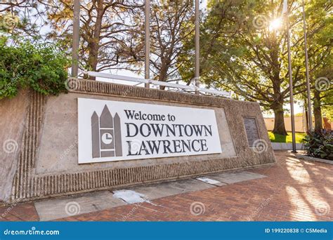 Welcome To Downtown Lawrence Sign In Lawrence Ks Editorial Stock Photo