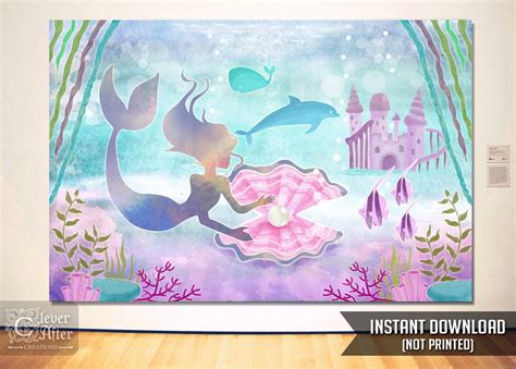 Mermaid Backdrop Mermaid Banner Party Background Under The Sea Backdrop Printed Backdrop Party