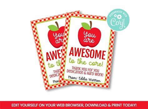 Editable Awesome To The Core T Tag Apple Juice Jelly Etsy