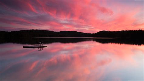 110824 Lake 4k Sunrise Sea Pink Sunset Clouds Water Hd
