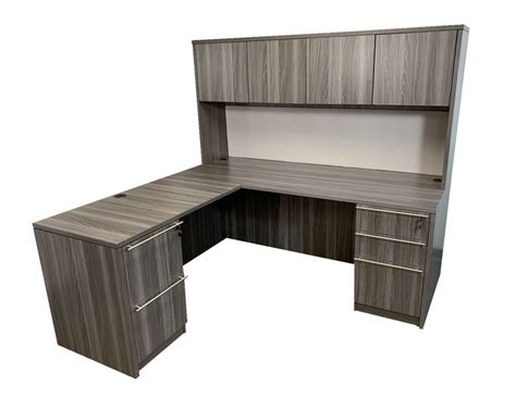 Gray L Shaped Executive Desk With Hutch Express Laminate By Express
