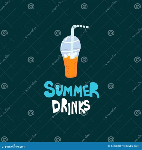 Summer Drinks With Iced Juice Flat Illustration Stock Vector