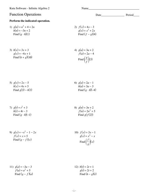 Kuta Software Algebra 2 Function Operations Worksheet Answers