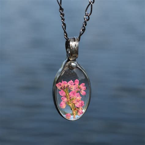 Pressed Flower Jewelry Scottish Heather Necklace Pink Flower Etsy