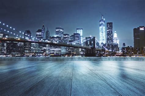 Rooftop With Night City Background Stock Image Image Of Concrete