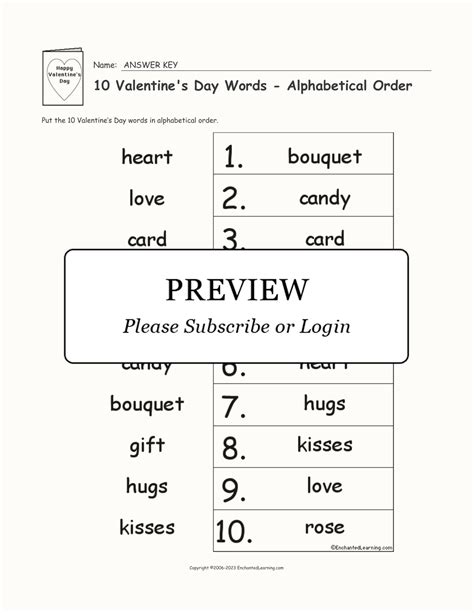 10 Valentines Day Words Alphabetical Order Enchanted Learning
