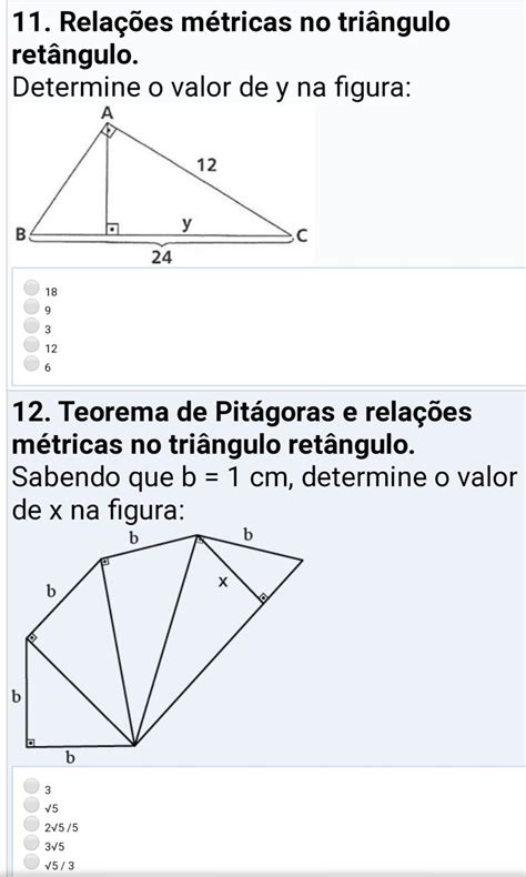 11 Relações Métricas No Triângulo Retângulo 12 Teorema De Pitágoras E