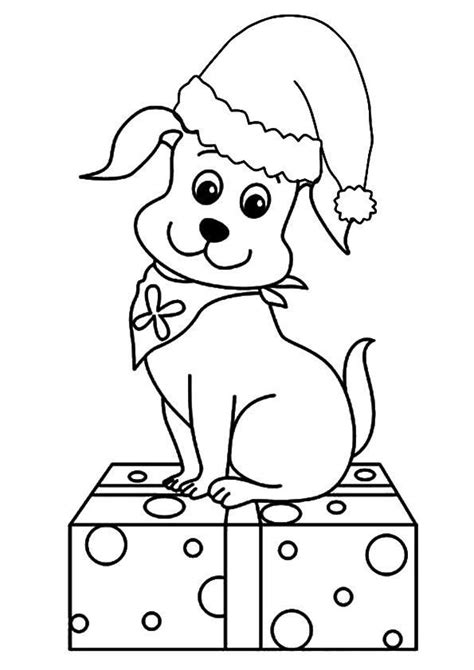 Puppies Coloring Pages With Christmas Gift | Puppy coloring pages, Kids