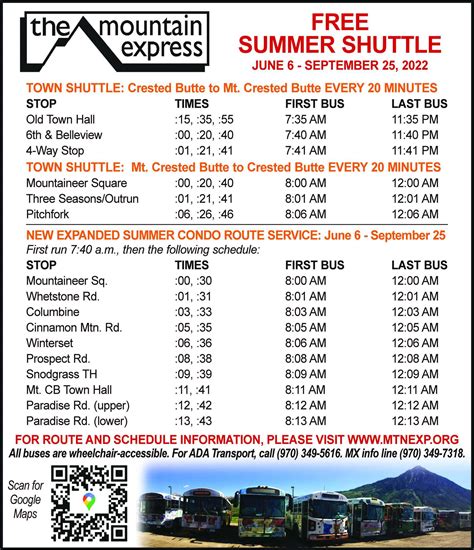 Mountain Express Free Summer Shuttle Schedule Mycbguide