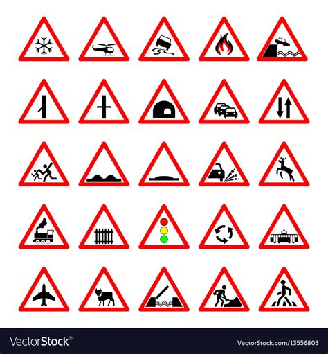 Set Road Hazard Warning Signs Road Signs Warn Vector