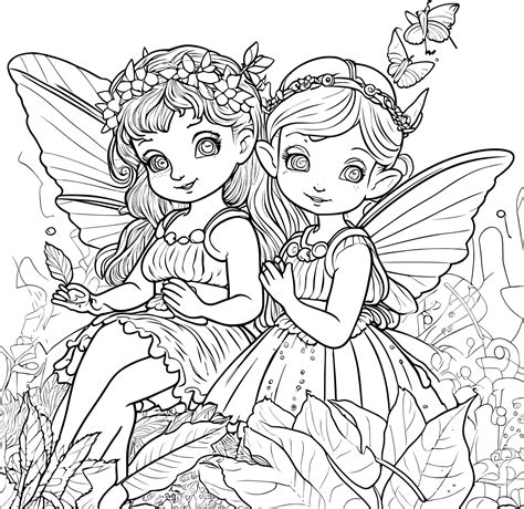 Fairies Coloring Page Outline Vector Illustration Coloring Book For